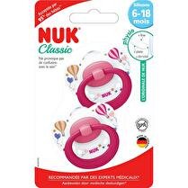 NUK Sucettes silicone x2 nuk classic - 6/18 mois fille rose