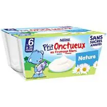 Nestlé, P'tit onctueux sans sucres ajoutés nature dès 6 mois x 4