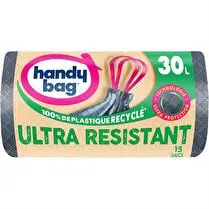 Handy bag, Sacs poubelle à poignées coulissantes ultra résistant 80% plastique recyclé 30L x15