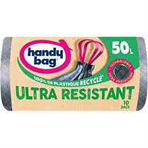 Handy bag, Sacs poubelle à poignées coulissantes ultra résistant 80% plastique recyclé  50l x10