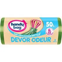 Handy bag, Sacs poubelle à poignées coulissantes devor odeur 80% plastique recycle  50l x8
