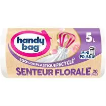 Handy bag, Sacs poubelle Salle de Bains à poignées coulissantes Senteur Florale5L
