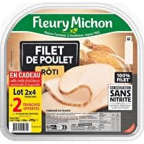 FLEURY MICHON Filet de poulet rôti Conservation sans nitrite - lot de 2x4 tranches + 2 tranches offertes