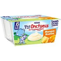 Nestlé, P'tit onctueux mangue ananas sans sucres ajoutés dès 6 mois x4