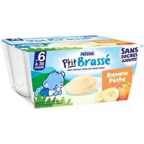 Nestlé, P'tit brassé pêche banane sans sucres ajoutés dès 6 mois