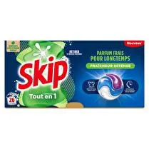 Skip, Lessive 26 capsules 3 en 1 fraîcheur intense (boîte carton)