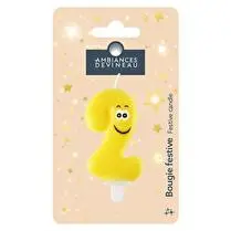 Devineau, Bougies chiffres ludiques bubble effet fluo N°2, bleu/jaune
