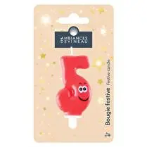 Devineau, Bougies chiffres ludiques bubble effet fluo N°5, rose/jaune