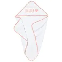 Babycalin, Cape de bain A CROQUER  80x80cm, avec capuche, éponge 100% coton, coloris blanc/rose