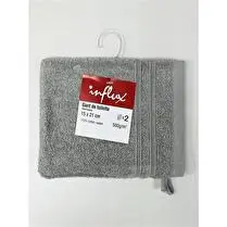 Influx, Gants de toilette 100% coton 500 gr/m², 15x21cm, coloris gris clair - x 2