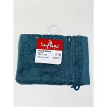 Influx, Gants de toilette 15x21cm, 100% coton 500 gr/m², 15x21cm, coloris bleu canard - x 2