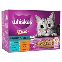 Whiskas, Duo sachets fraîcheur terre et mer en gelée pour chat adulte 4 variétés