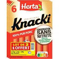Herta, 6 Knacki  100% pur porc conservation sans nitrite lot de 2 + 1 offert