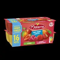 Materne, compote sans sucres ajoutés pomme, pomme framboise fraise