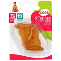 Votre rayon propose, Tétines latex 2ème âge, bout rond, débit variable, +12 mois (tous liquides) - x 2
