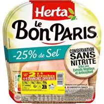 Herta, Jambon le bon Paris Sel réduit sans nitrite - Lot de 2 x 4 tranches + 4 tranches offertes soit 420 g