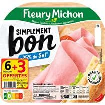 FLEURY MICHON Jambon simplement bon - 25 % de sel - 6 tranches + 3 offertes