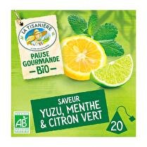 LA TISANIÈRE Pause gourmande bio yuzu menthe et citron vert 20 sachets