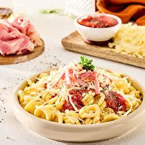 Fabriqué dans nos ateliers, Pâtes jambon fromage à la tomate