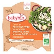 BABYBIO Assiette  pommes de terre haricots verts de Vendée dinde du Poitou à l'estragon dès 12mois