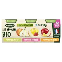 Blédina, Les récoltes bio pots fruits panaché pommes poires pommes fraises pommes ananas dès 4 6 mois x 3