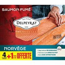 DELPEYRAT Le saumon fumé Origine Norvège  - 4 tranches minimum + 1 offerte soit à partir de 130 g