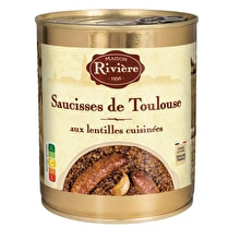 Maison Rivière, Saucisses de Toulouse aux lentilles cuisinées
