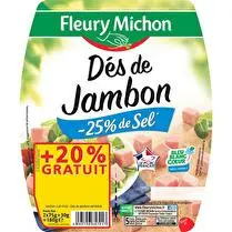 Fleury michon, Dès de jambon - 25% de sel - 2 x 75 g + 20 % offerts