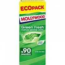 Hollywood, Dragées green fresh parfum menthe verte sans sucres éco pack x 90