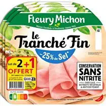Fleury michon, Jambon Le tranché fin dégustation - 25% de sel - Lot de 2 x 4 tranches + 1 offert soit 360 g