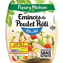 Fleury michon, Émincés de poulet rôti -25 % de sel, conservation sans nitrite
