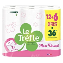 Le trèfle, Papier toilette Maxi douceur Blanc - 12 + 6 offerts