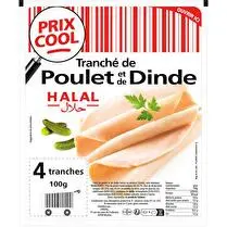 Prix cool, Tranches de poulet et dinde x4 tranches Halal
