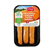 Lionor, Barquette de 3 saucisses de poulet fumees