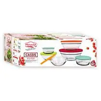 Menastyl, Lot de 6 saladier en verre avec couvercle  (2,1l/1,6l/820ml/420ml/400ml)
