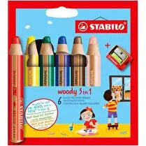 Stabilo, Etui carton 6 stabilo woody 3 in 1 + 1 taille-crayon