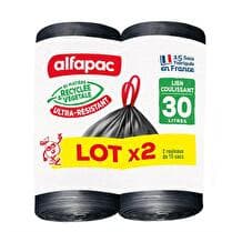 ALFAPAC Sac poubelle ultra-résistant 30 L Poignées coulissantes, bi-matière recyclée & végétale, - lot 2 x 15 sacs