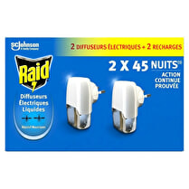 Raid, Diffuseurs électriques liquides  répulsif moustiques  2 diffuseurs + 2 recharges