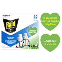 RAID ESSENTIALS, Recharges liquides  répulsif moustiques x2