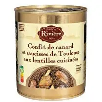 Maison Rivière, Confit de canard saucisse lentilles cuisinées