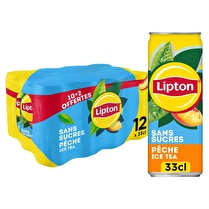 Lipton, Ice tea Pêche Zéro Canette sleek - 10 x 33 cl + 2 offertes
