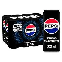 Pepsi, Zéro sucres - 10 x 33 cl + 2 offertes