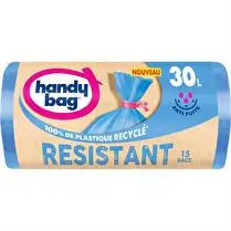 Handy bag, Sacs poubelle 100% plastique recyclé à lien résistant 30l x15