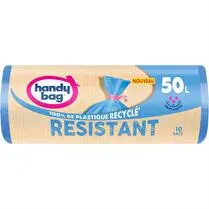 Handy bag, Sacs poubelle 100% plastique recyclé à lien résistant 50l x10