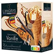 L'ANGELYS Cornet artisanal crème glacée Vanille coulis de caramel 4x70g