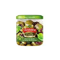 Tramier, Olives recettes du marché marinade basilic et herbes de Provence