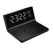 Apm, Radio réveil led induction 425030 15W noir avec thermomètre, snooze, calendrier, indicateur de charge, 1 port de charge usb-a