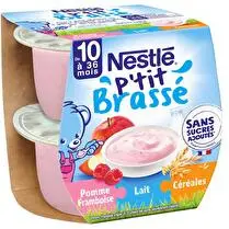 Nestlé, P'tit brassé 3 en 1 pomme framboise lait muesli dès 10 mois