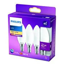 Philips, Ampoule LED 40W Flamme lisse E14 blanc chaud dépolie non dimmable