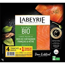 Labeyrie, Saumon atlantique fumé bio - 4 tranches + 1 offerte soit 130 g
